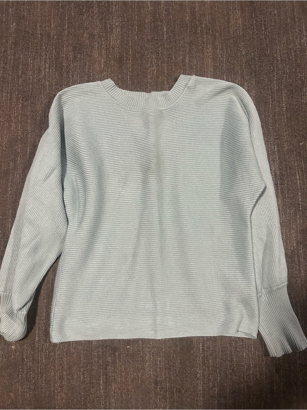 Pink Rose Pale Blue Ribbed Crewneck Sweater